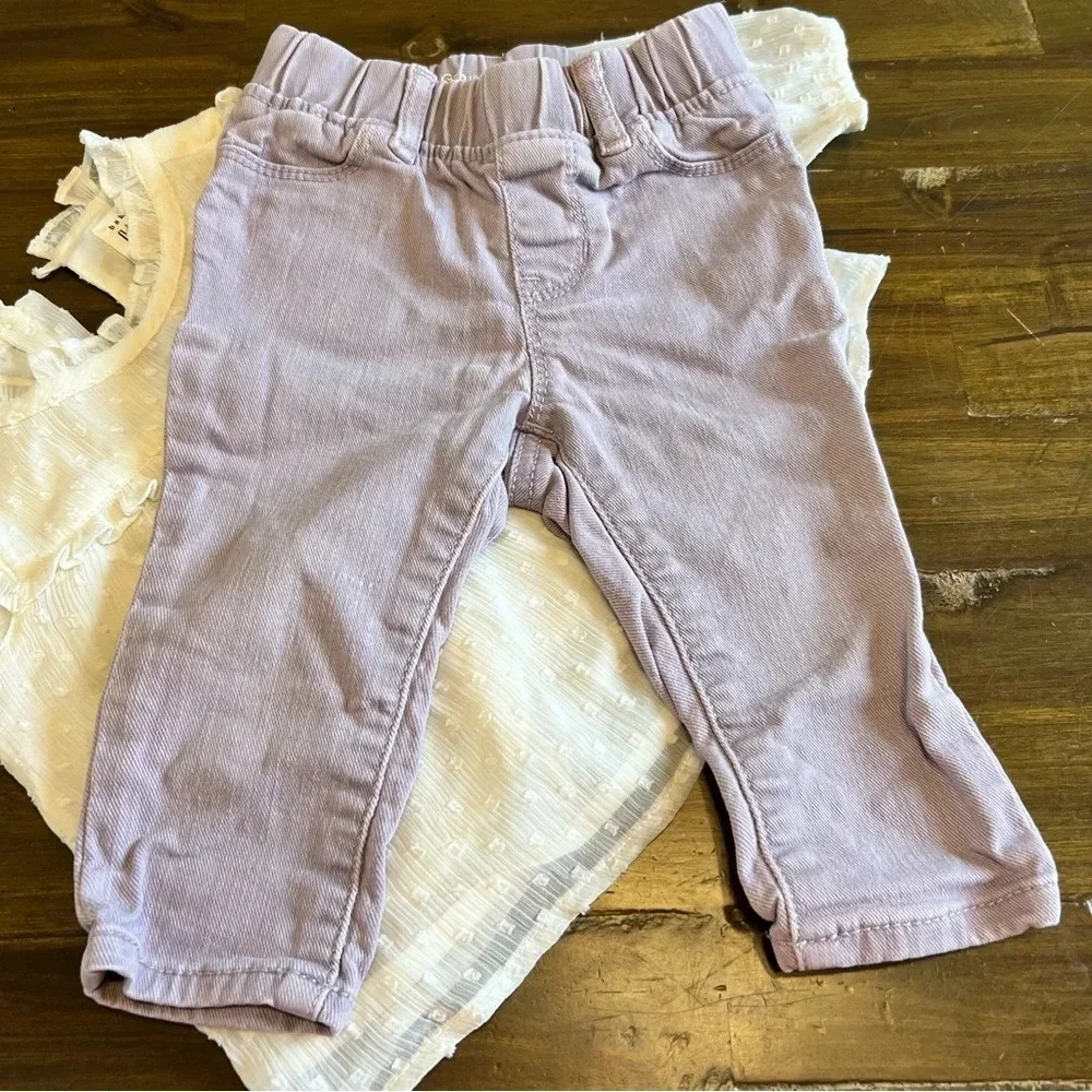 Gap Boho Set Bundle Top Ruffle Dot Sheer Legging Jeans Purple Pull on 12-18 M